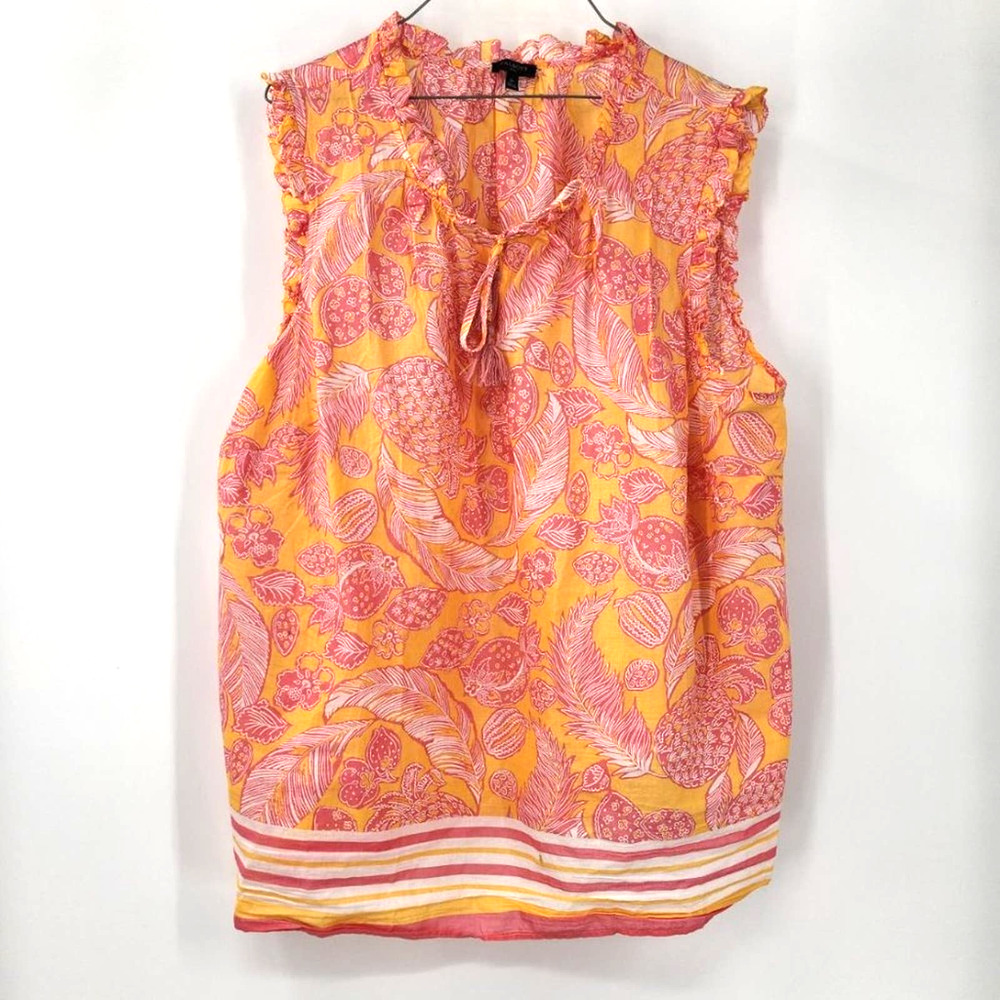 Talbots Yellow & Pink Tropical Print Sleeveless Blouse